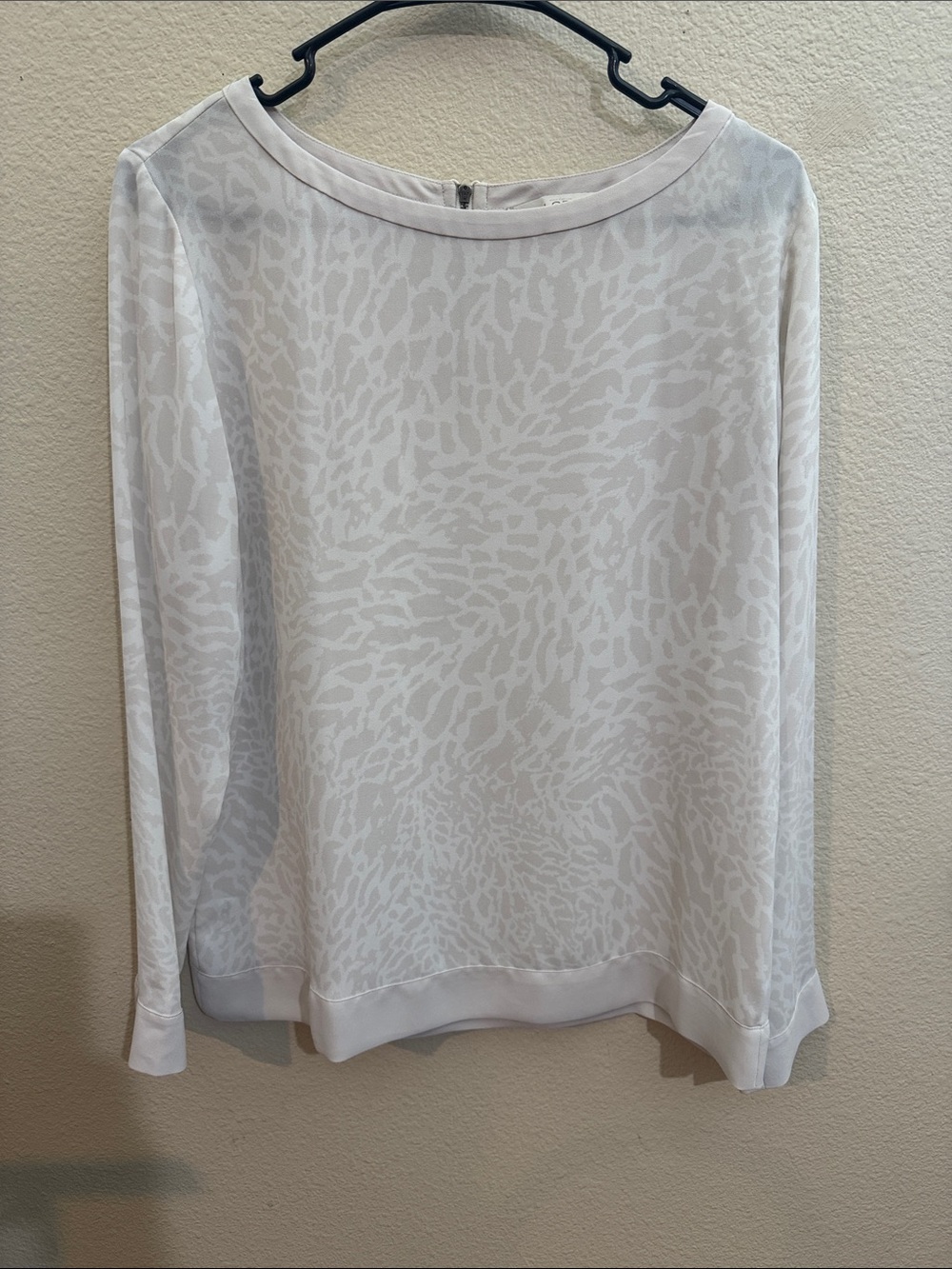 LOFT White Long-Sleeve Subtle Animal-Print Blouse